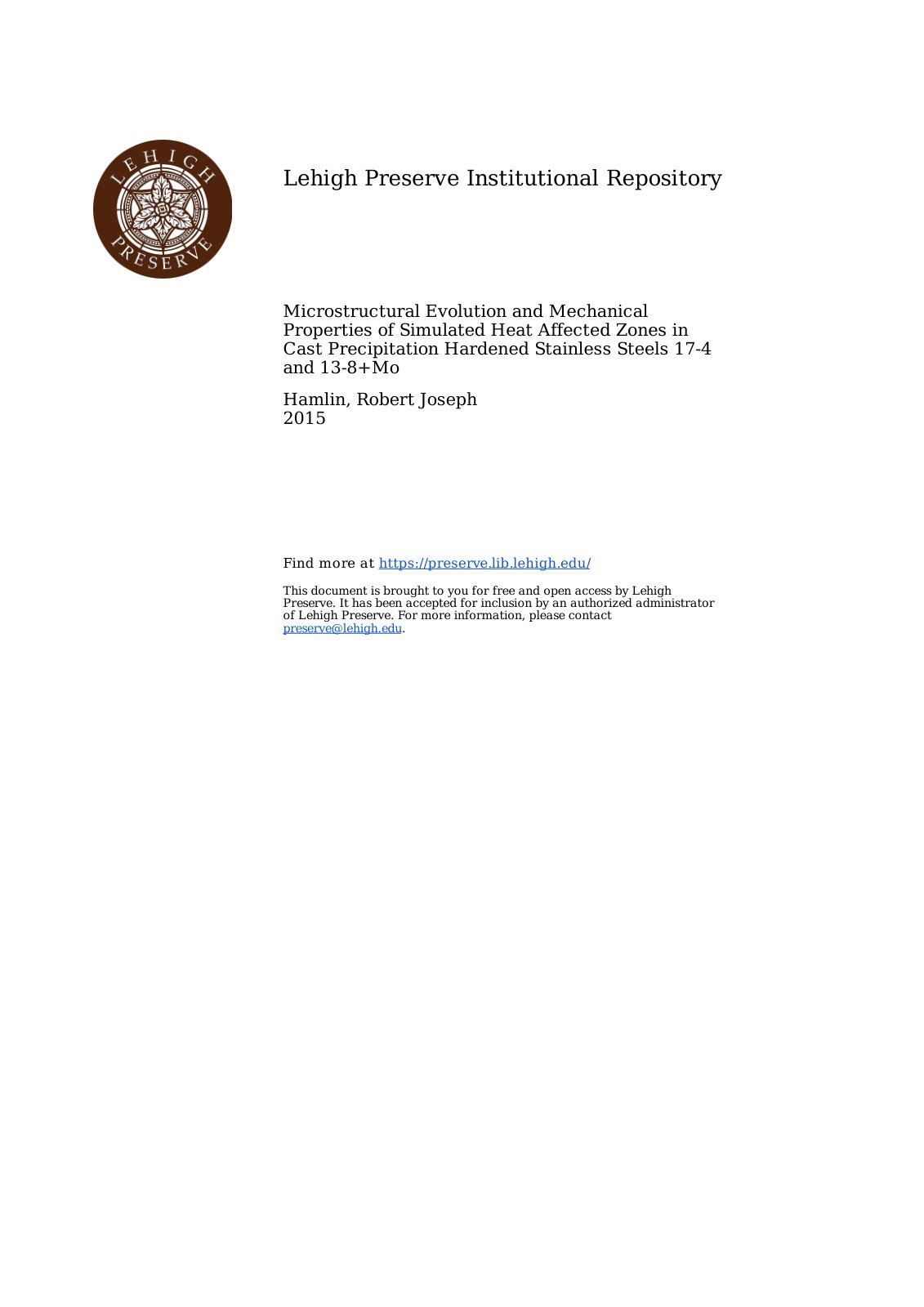 First page of Lehigh Preserve Institutional Repository