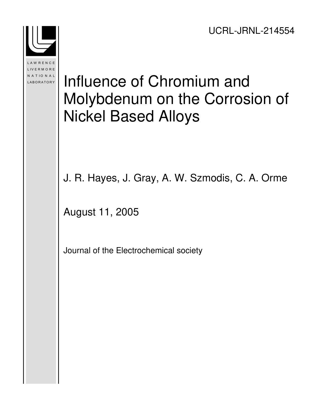 First page of Influence of Chromium and Molybdenum on the Corrosion of Nickel Based Alloys