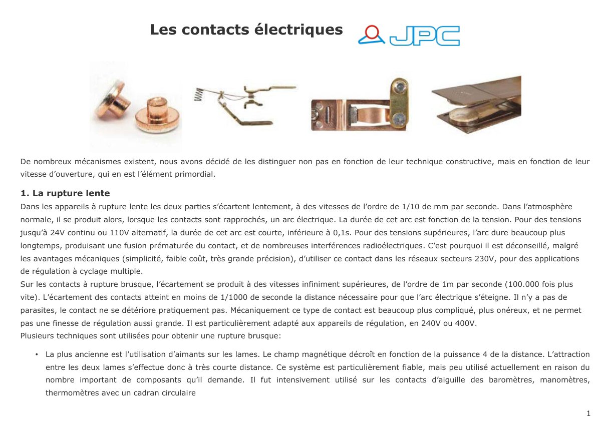First page of contacts electriques