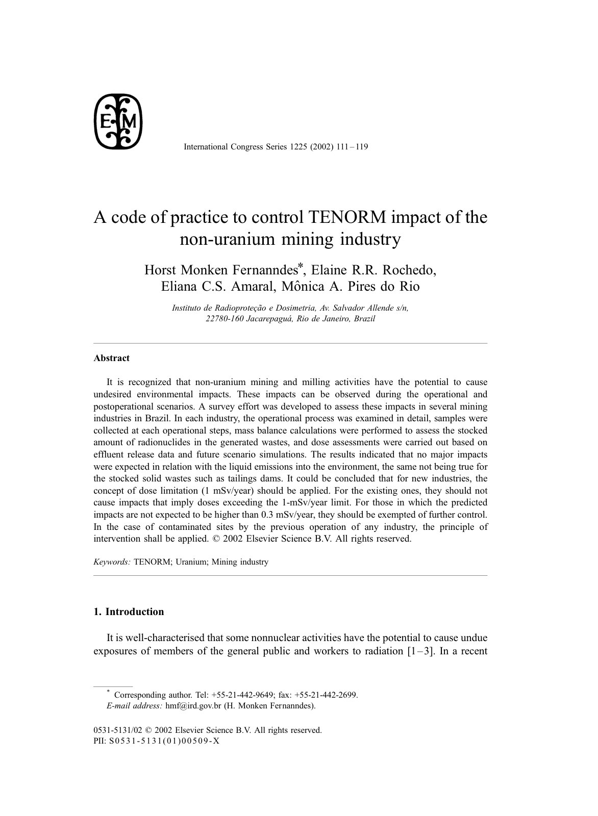 First page of A code of practice to control TENORM impact of the non-uranium mining industry