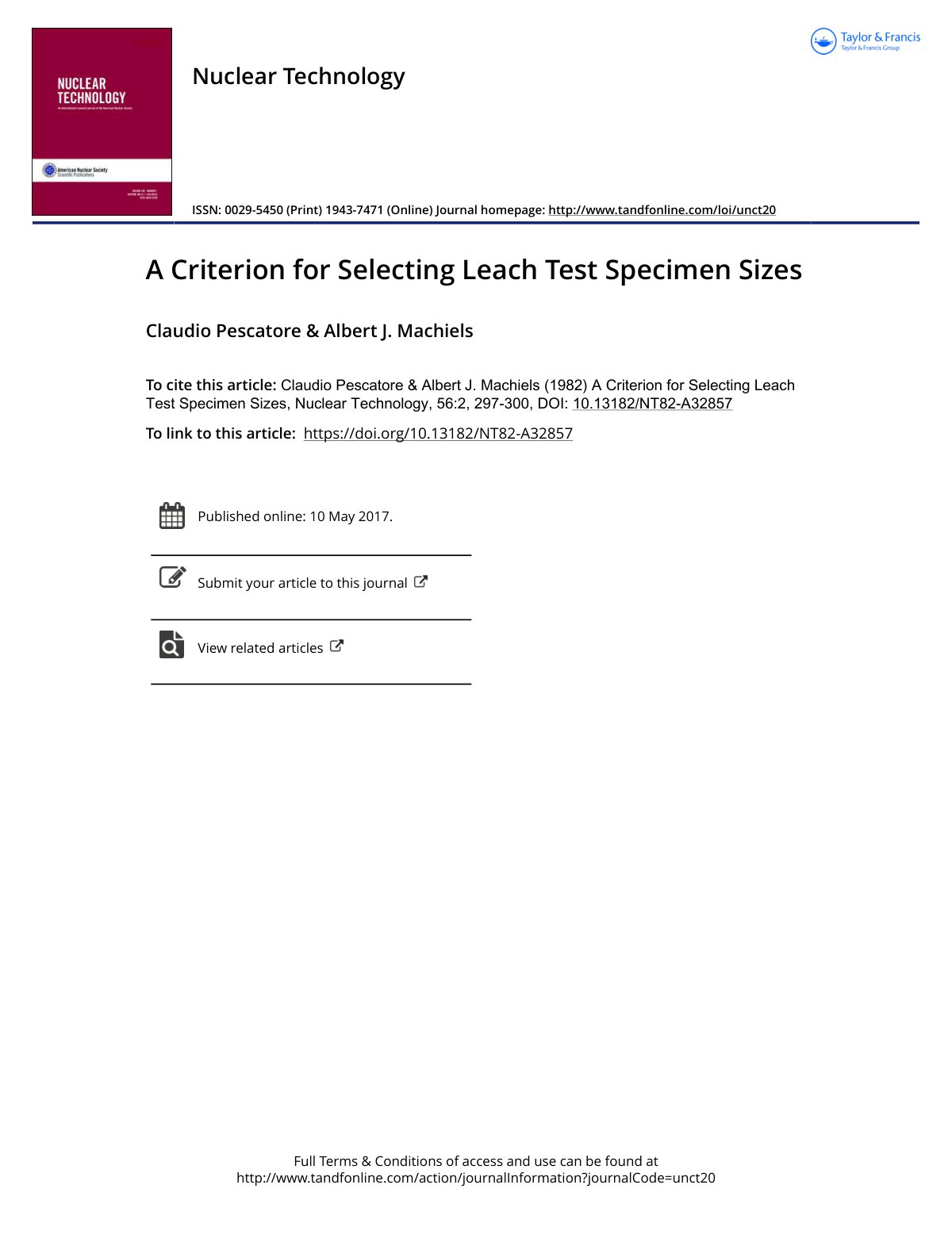 First page of A Criterion for Selecting Leach Test Spe
