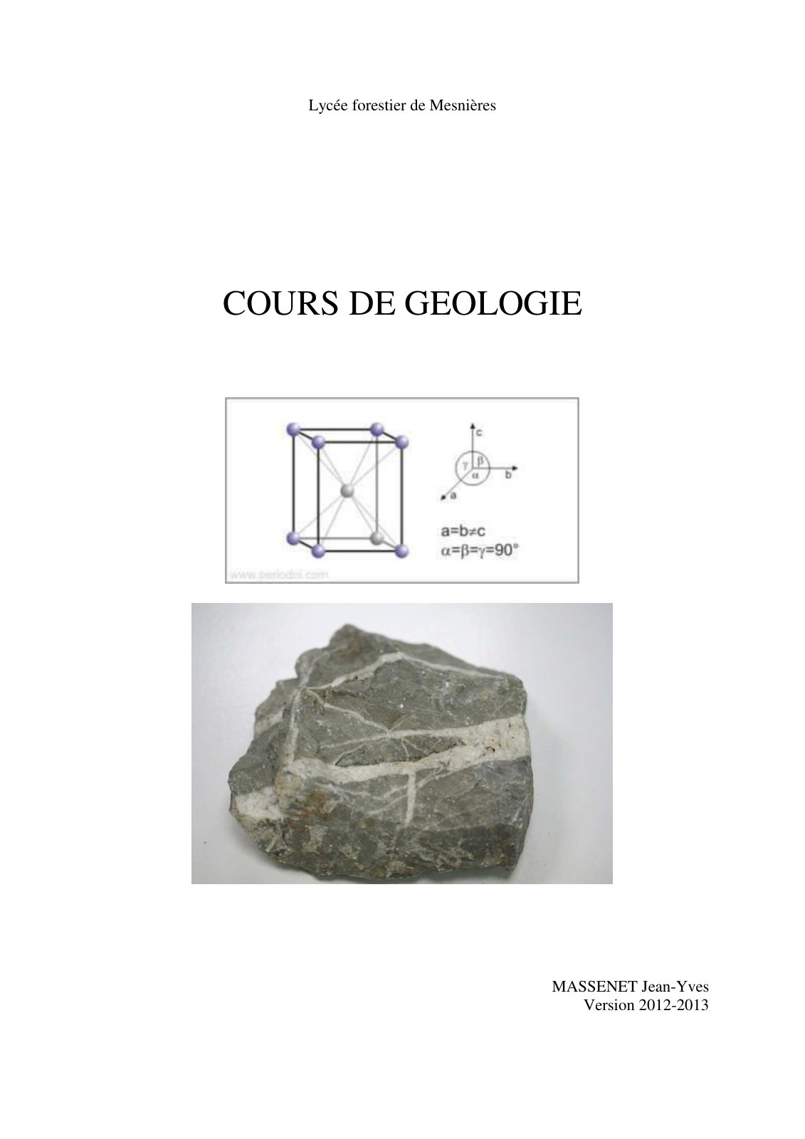 First page of COURS DE GEOLOGIE