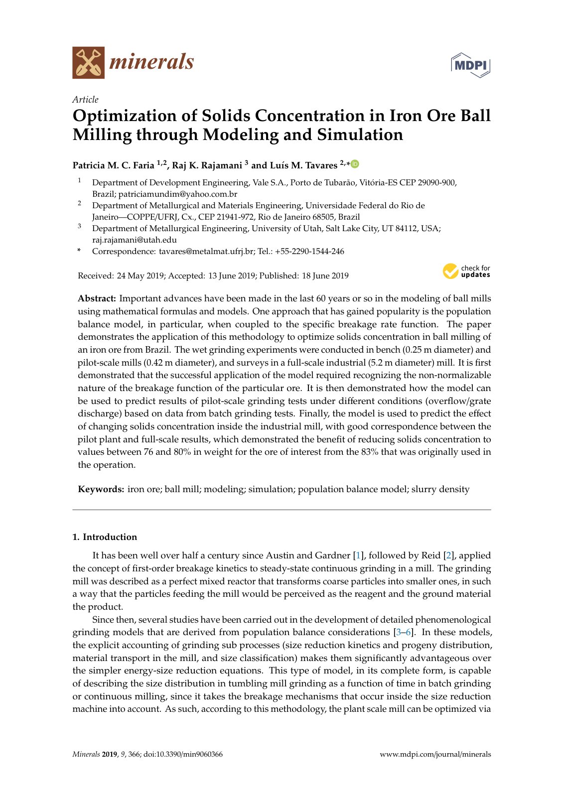 First page of Optimization of Solids Concentration in Iron Ore Ball Milling through Modeling and Simulation