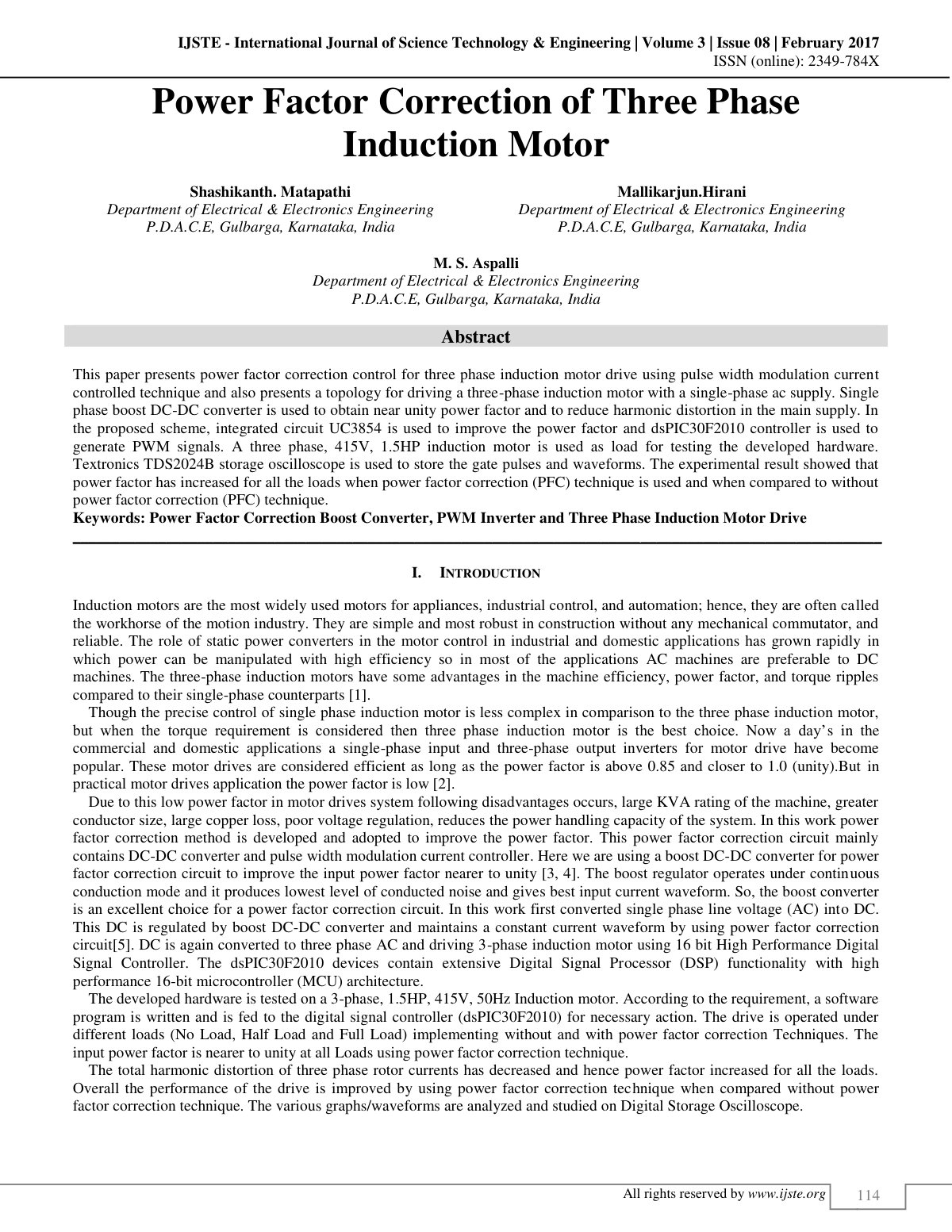 First page of Power Factor Correction of Three Phase Induction Motor