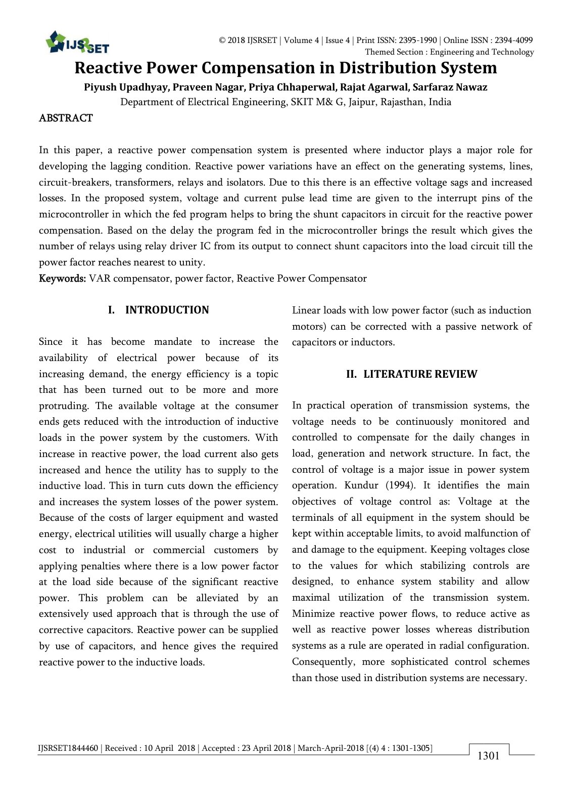 First page of Reactive Power Compensation in Distribut