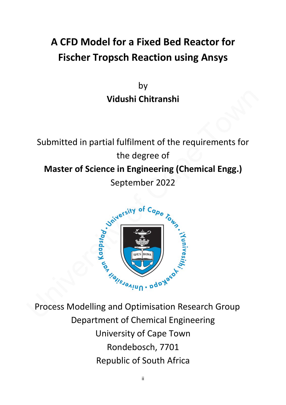 First page of A CFD Model for a Fixed Bed Reactor for Fischer Tropsch Reaction using Ansys