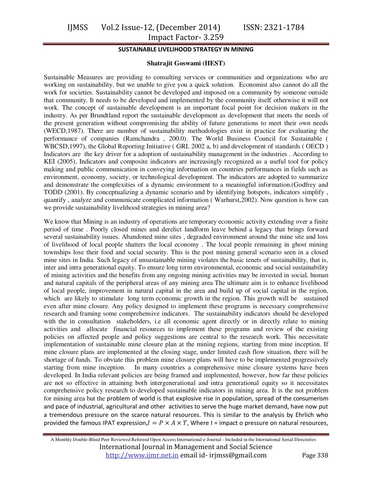 First page of SUSTAINABLE LIVELIHOOD STRATEGY IN MININ