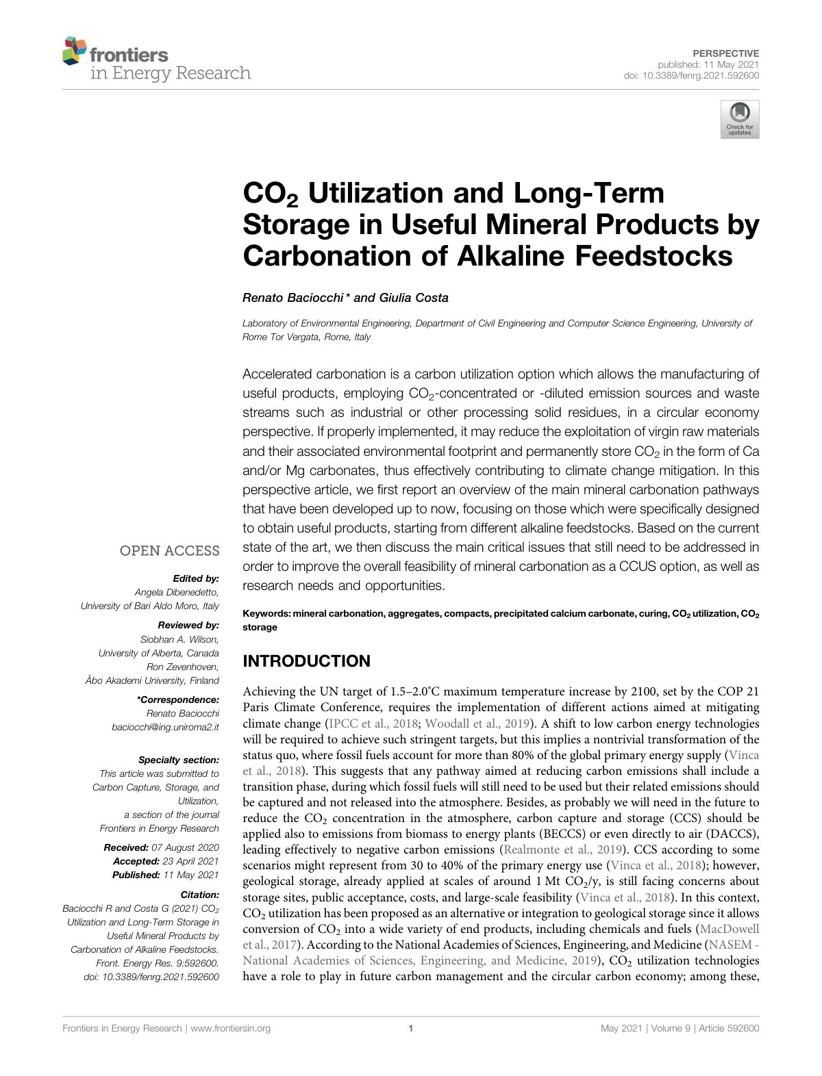 First page of CO2 Utilization and Long Term Storage in