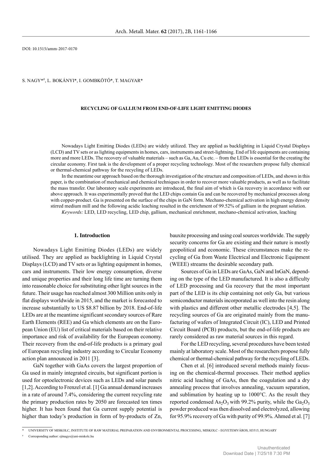 First page of Recycling of Gallium from End of Life Li