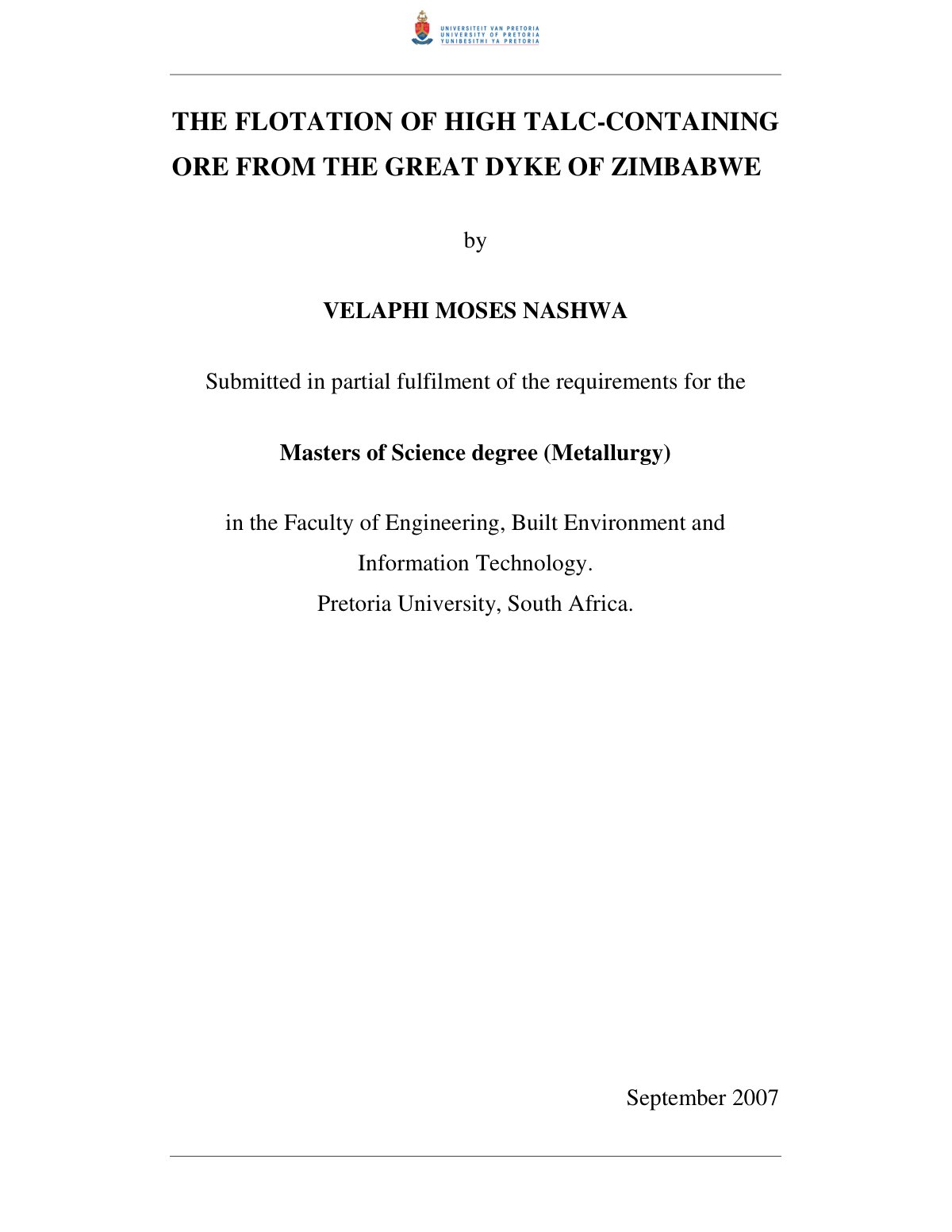 First page of THE FLOTATION OF HIGH TALC-CONTAINING