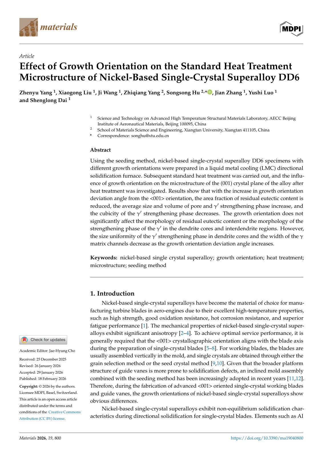 First page of 2026 DD6 Growth Orientation Heat Treatment