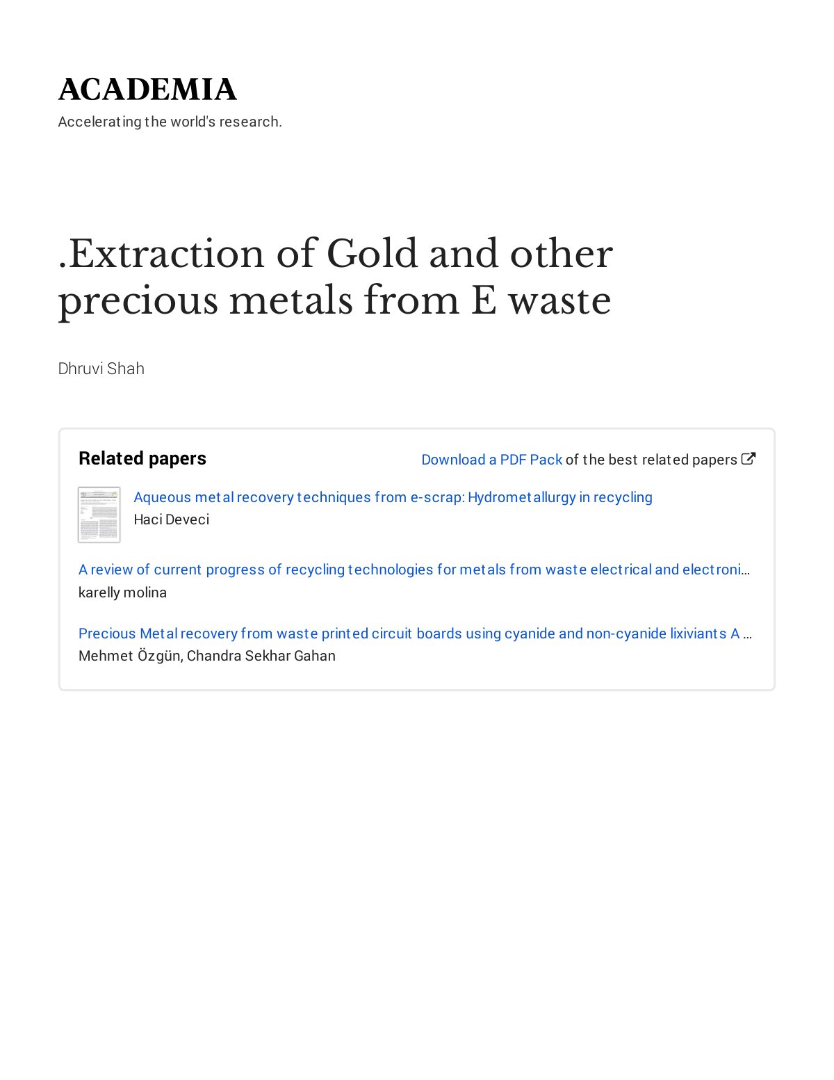 First page of 3.Extraction of Gold and other precious metals from E waste 2 1 with cover page v2