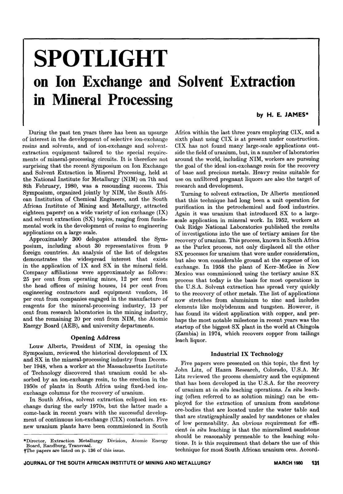 First page of Ion Exchange and Solvent Extraction in Mineral Processing