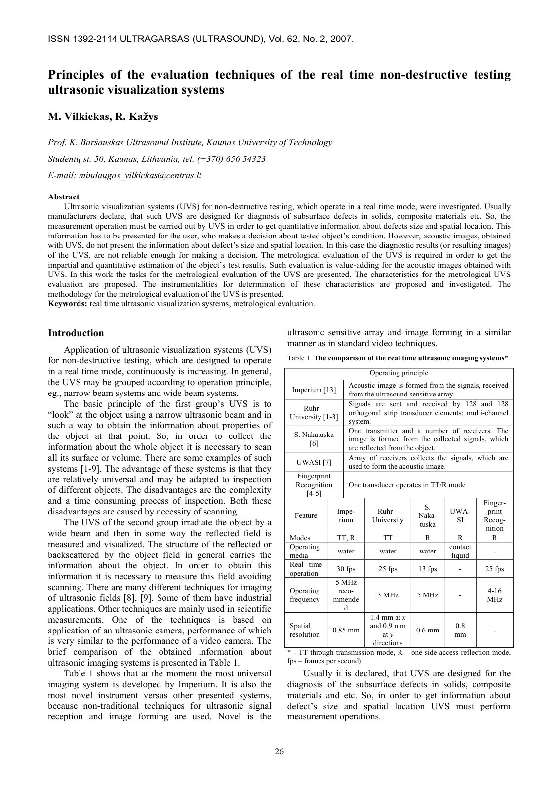 First page of Principles of the evaluation techniques of the real time non -destructive testing ultrasonic visualization systems