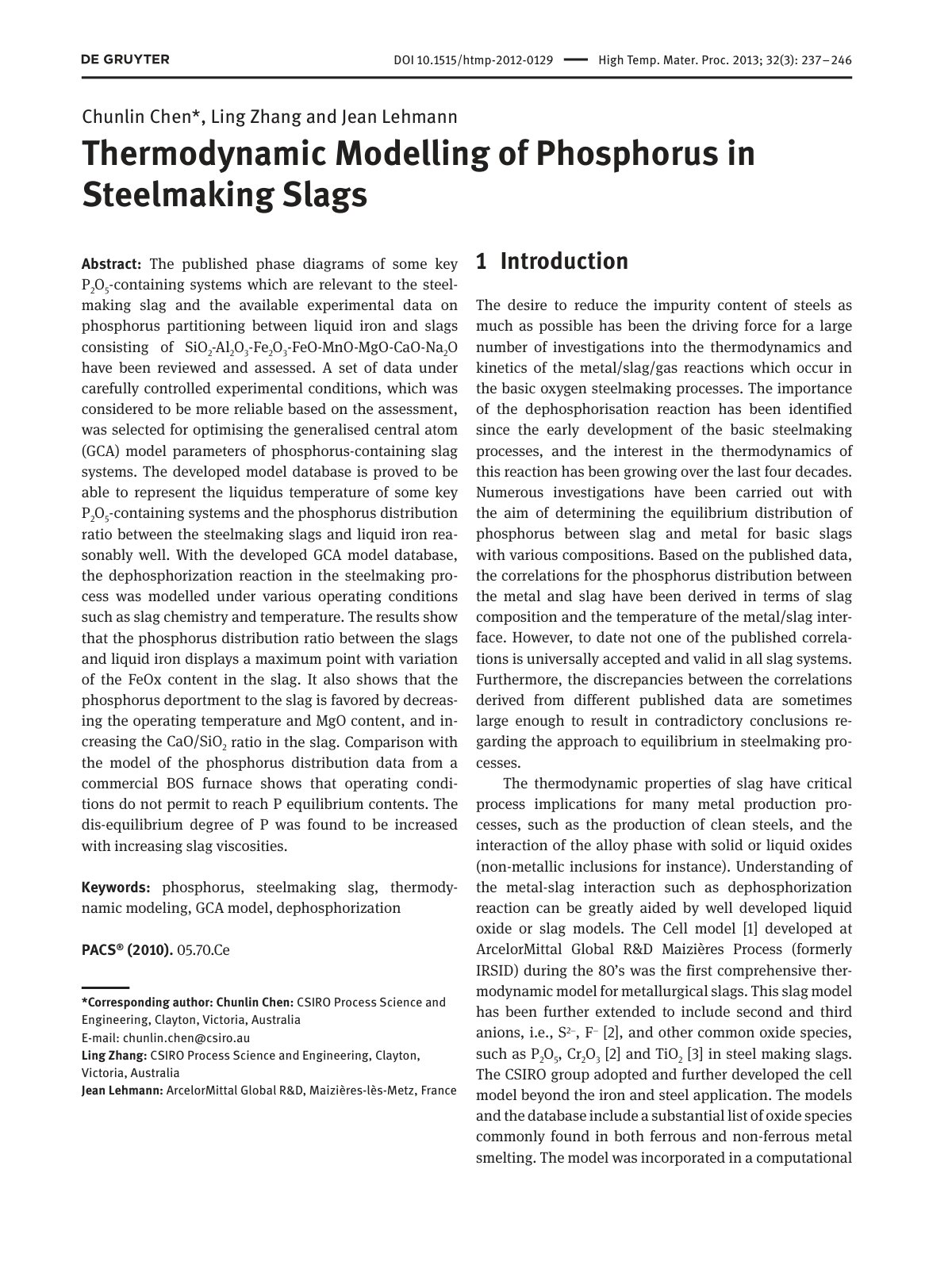 First page of Thermodynamic Modelling of Phosphorus in Steelmaking Slags