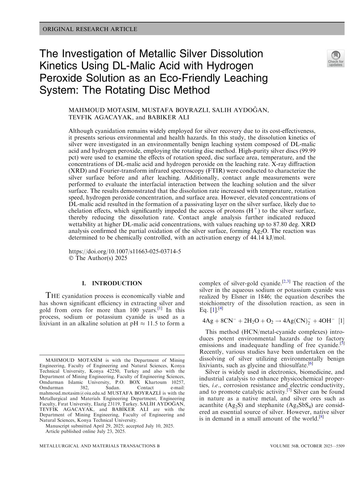 First page of 2025   Motasim   Silver Dissolution in Malic Acid and Peroxide