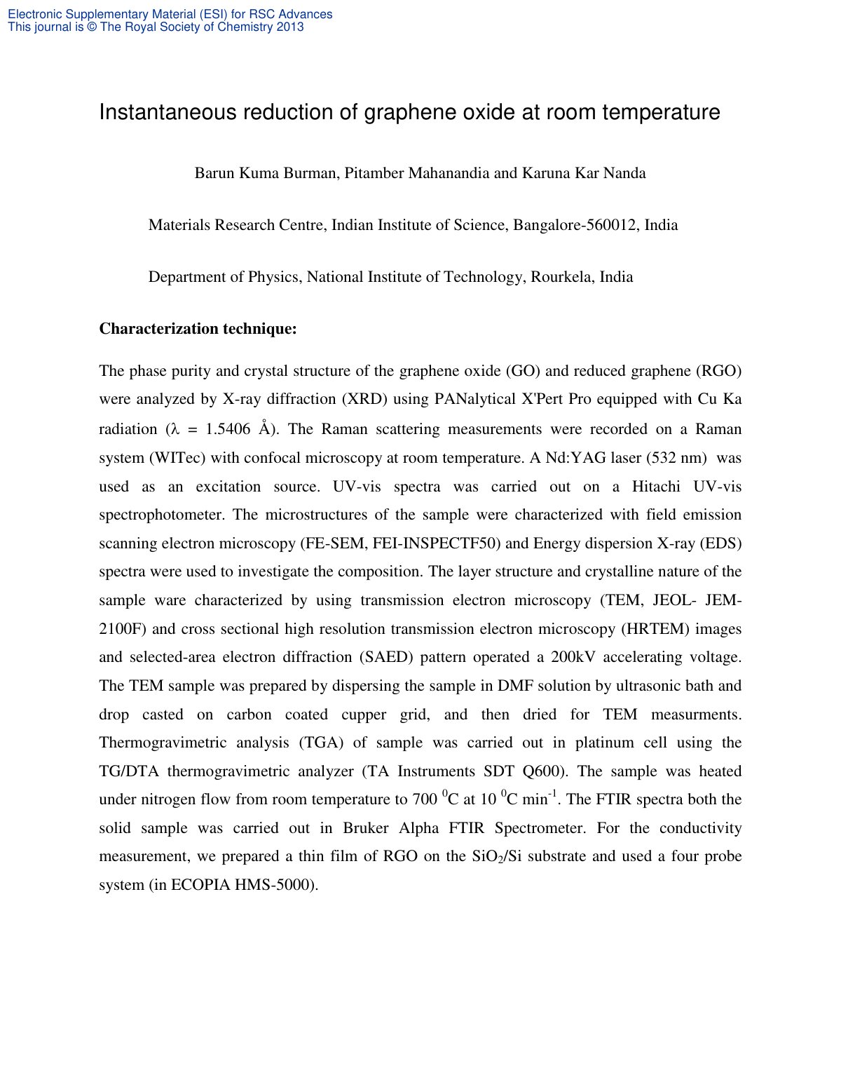 First page of Instantaneous reduction of graphene oxid