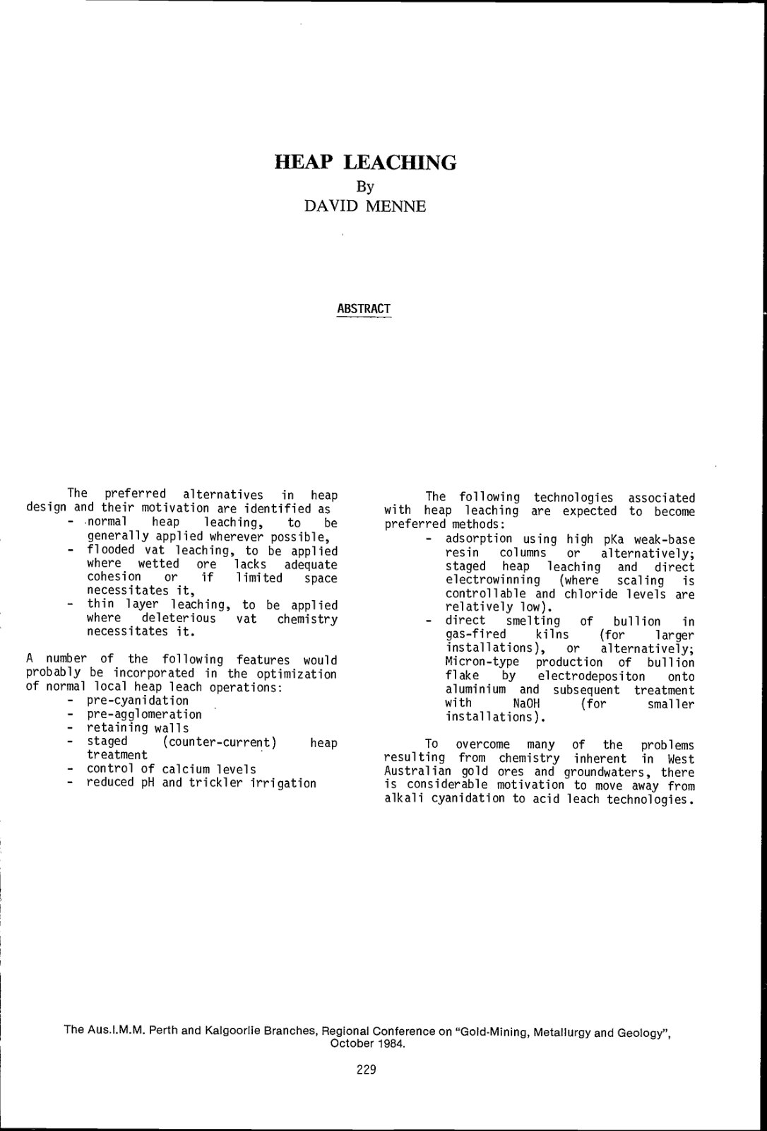 First page of HEAP LEACHING