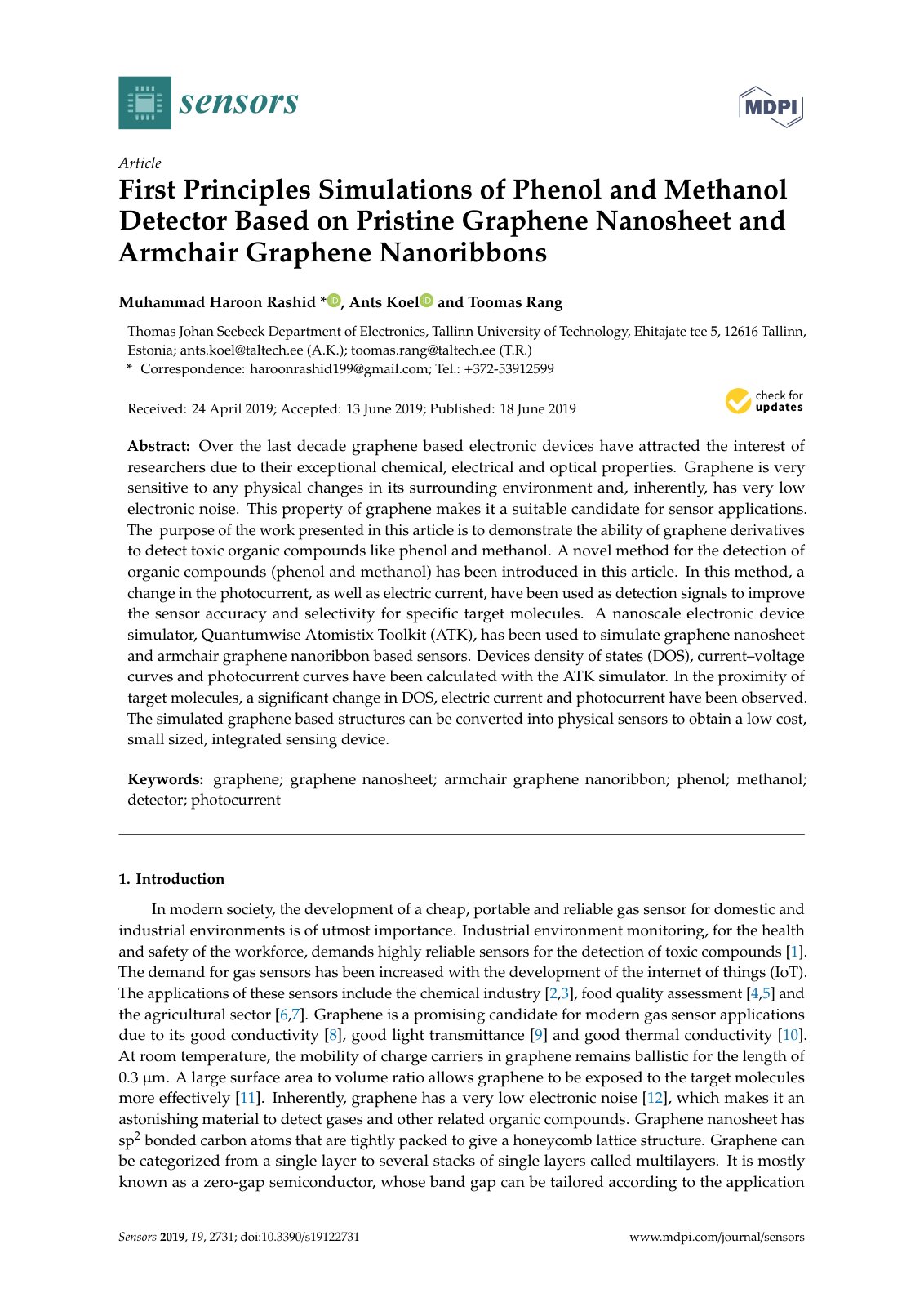 First page of First Principles Simulations of Phenol a