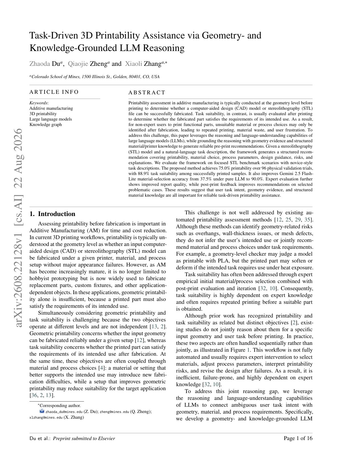 First page of Task-Driven 3D Printability Assistance via Geometry- and Knowledge-Grounded LLM Reasoning