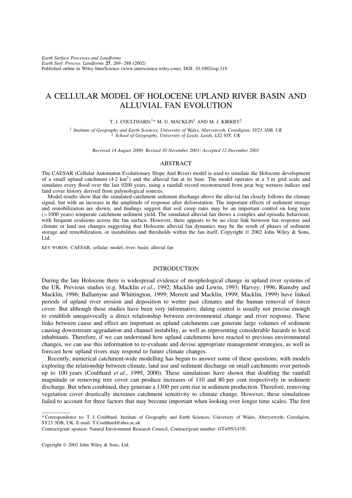 First page of A CELLULAR MODEL OF HOLOCENE UPLAND RIVER BASIN AND ALLUVIAL FAN EVOLUTION