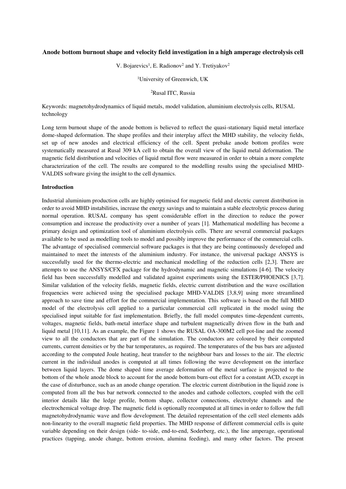 First page of Anode bottom burnout shape and velocity field investigation in a high amperage electrolysis cell