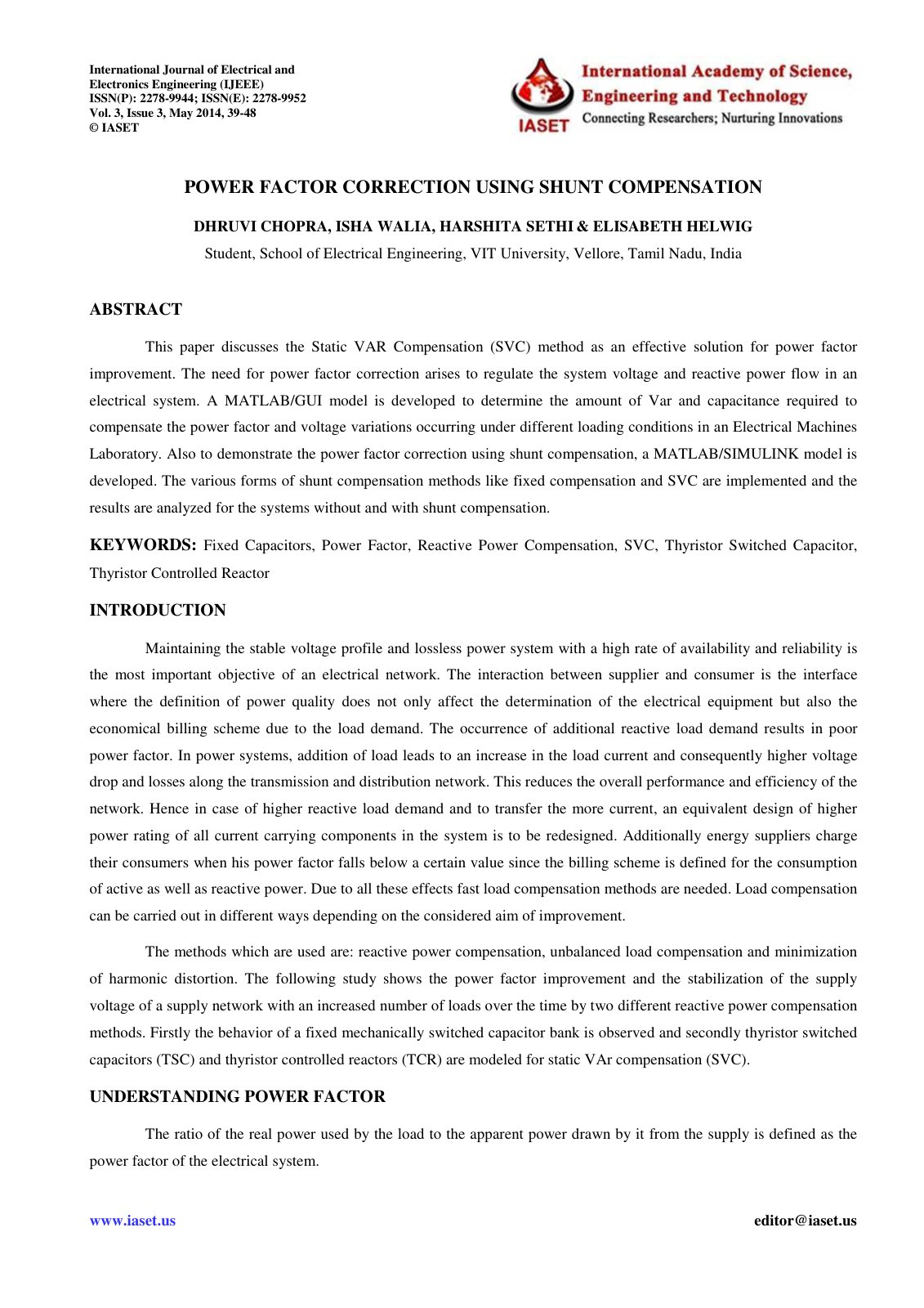 First page of Power Factor Correction using Shunt Comp