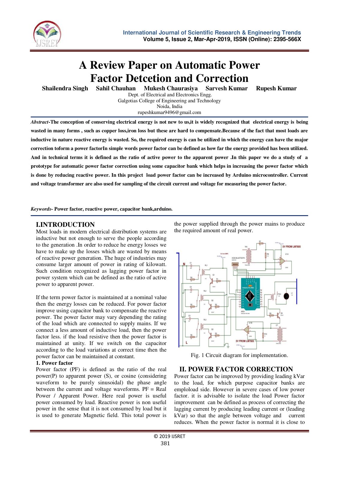 First page of Paper on Automatic Power Factor Detcetio