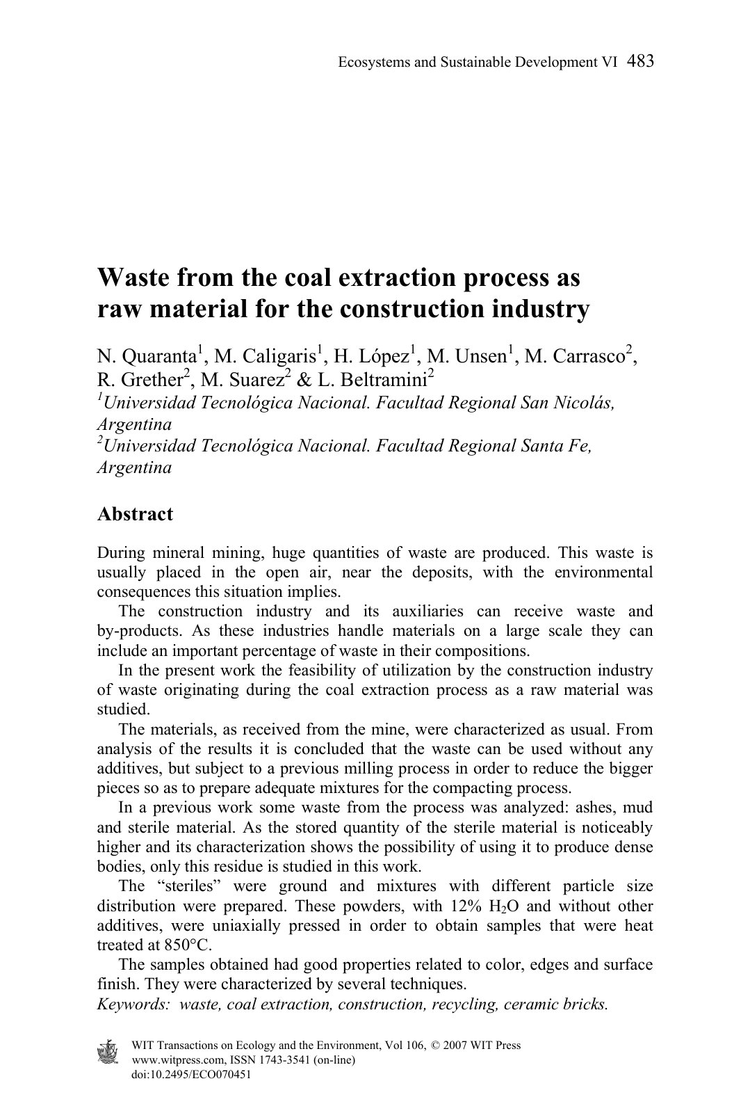 First page of Waste from the coal extraction process a