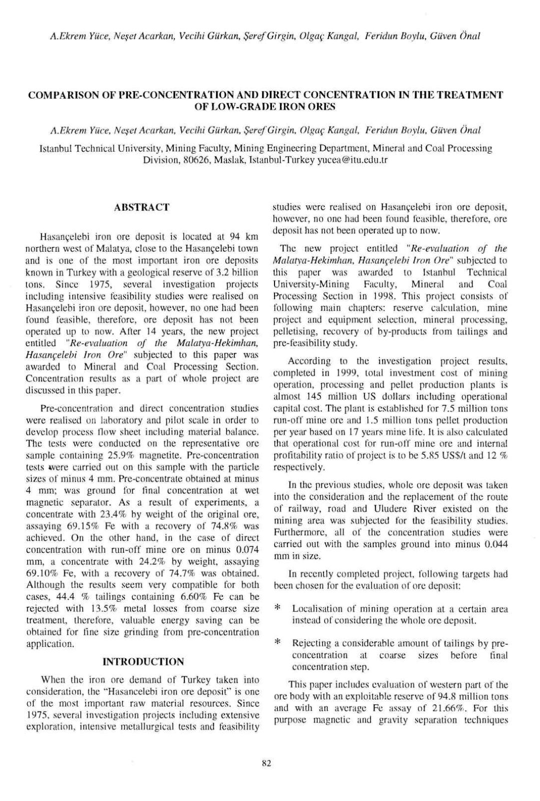 First page of COMPARISON OF PRE-CONCENTRATION AND DIRECT CONCENTRATION IN THE TREATMENT OF LOW-GRADE IRON ORES