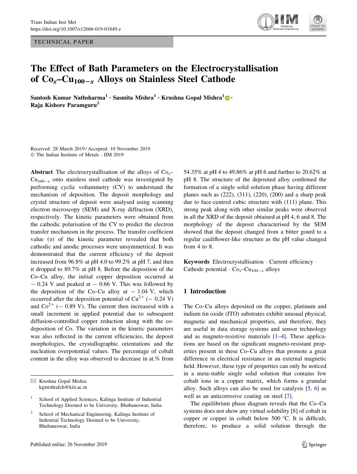 First page of The Effect of Bath Parameters on the Ele