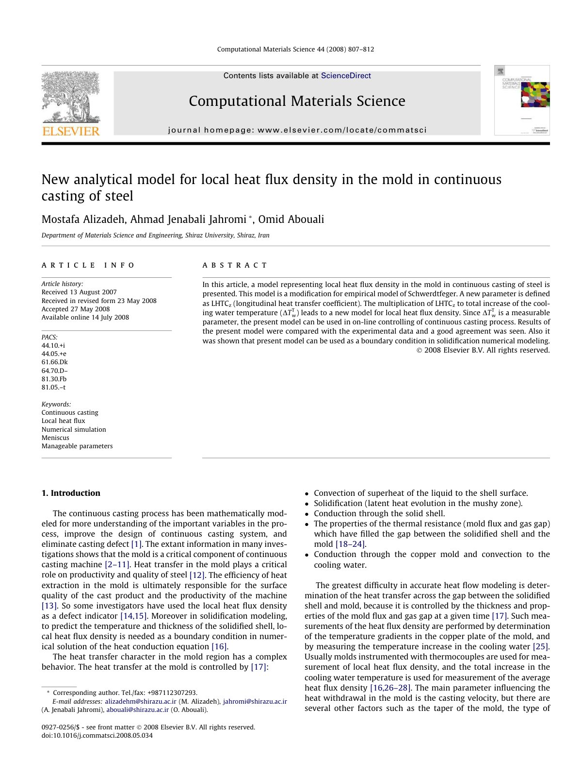 First page of New analytical model for local heat flux