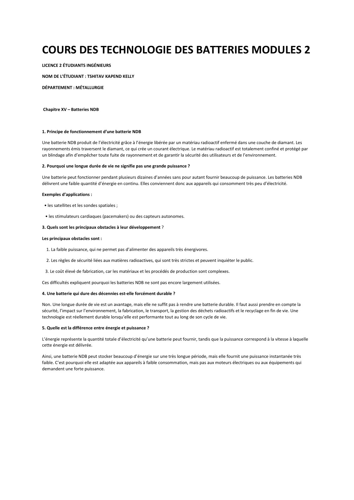 First page of Cours des technologie des batteries modules 2