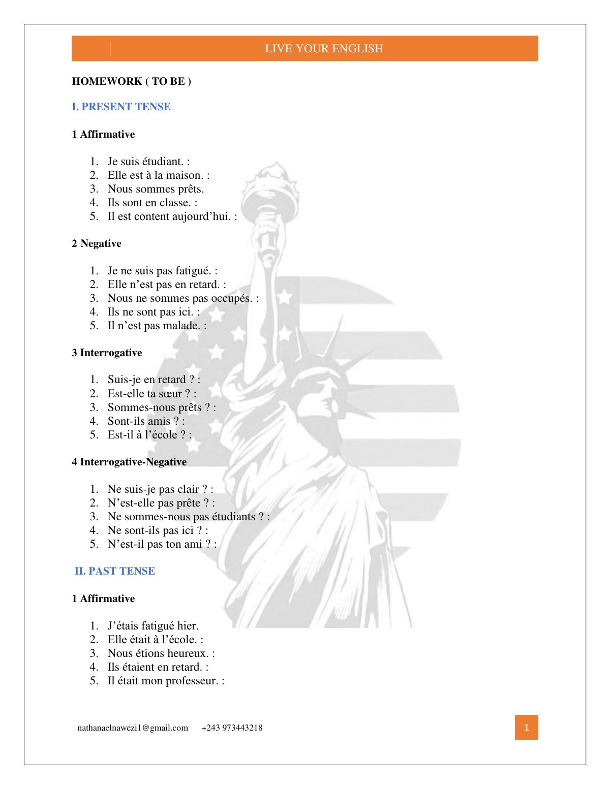 First page of 2026.02.15 HOMEWORK TO BE 001 LIVE YOUR ENGLISH