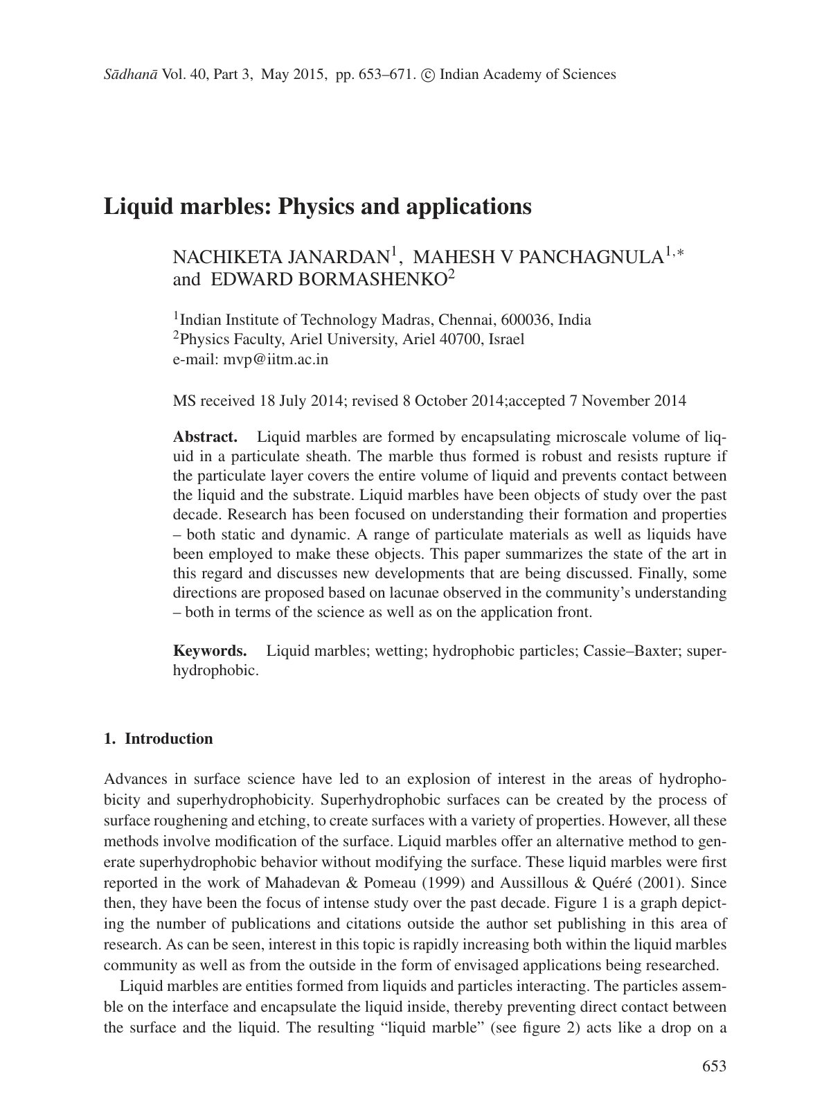 First page of Liquid marbles Physics and applications