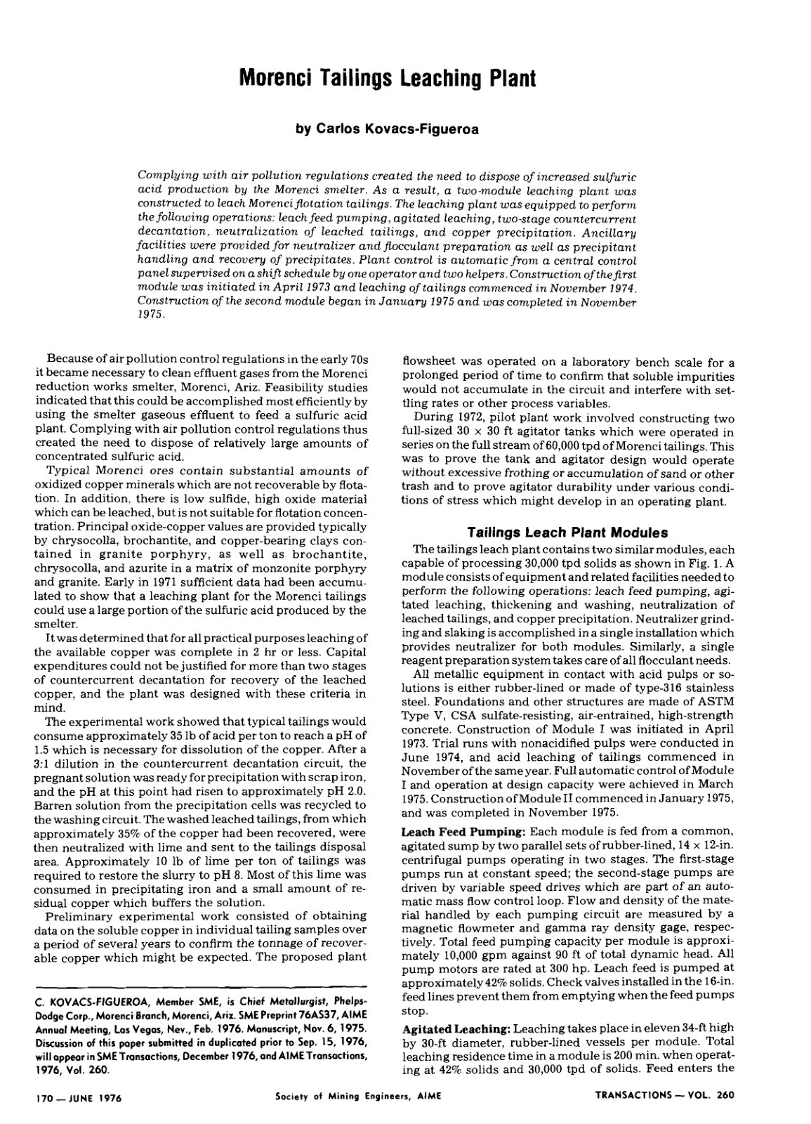 First page of Morenci Tailings Leaching Plant