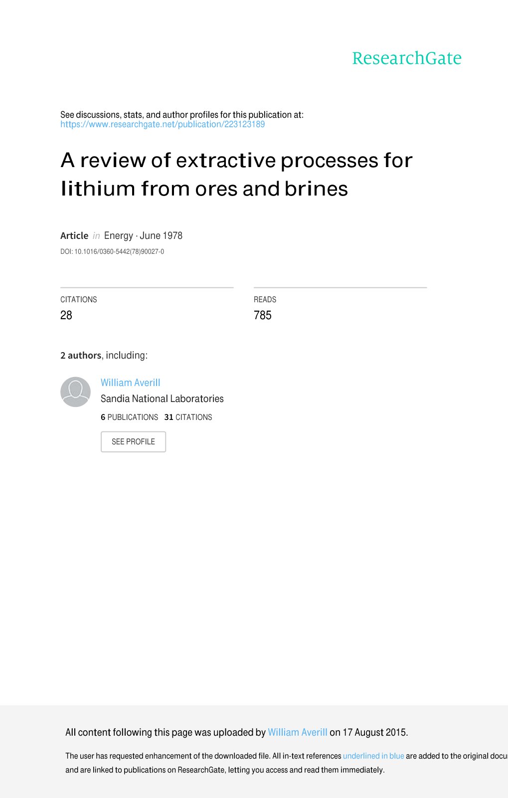 First page of A review of extractive processes for lit