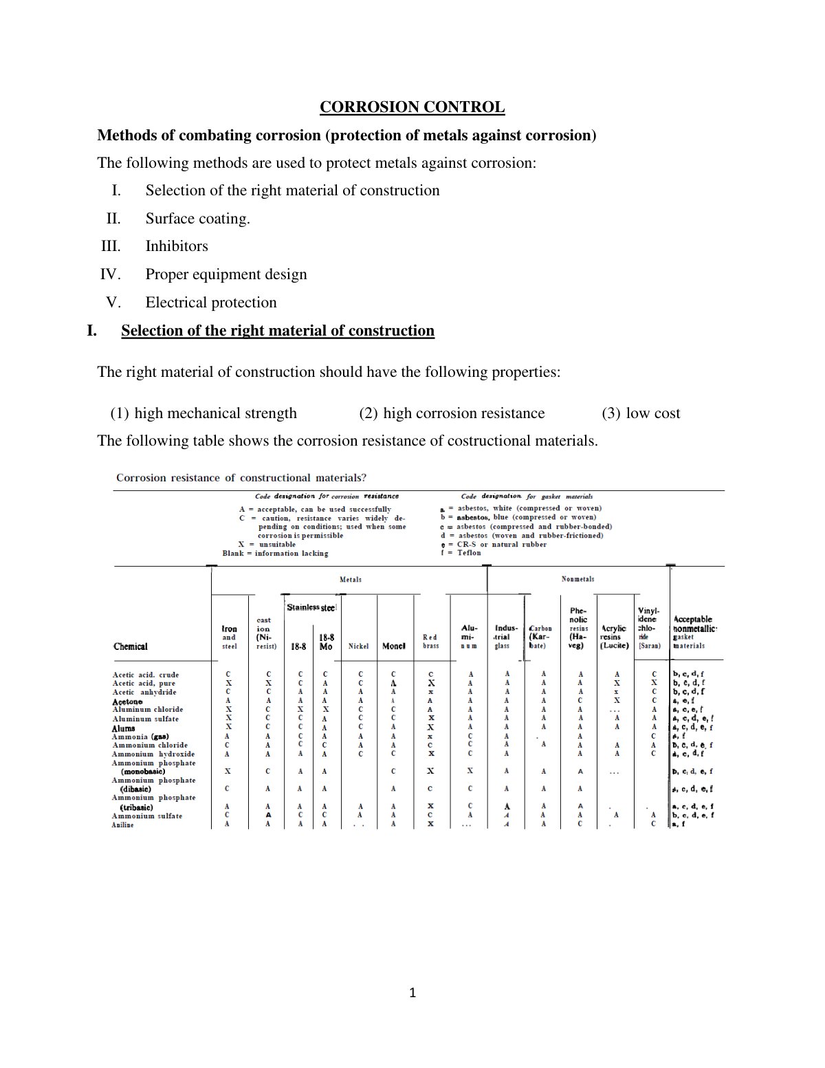 First page of CORROSION CONTROL ChE 311