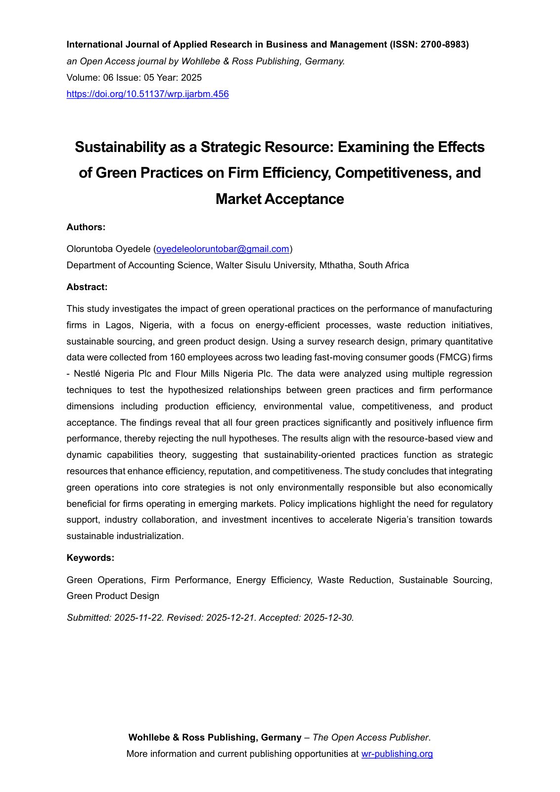 First page of Sustainability as a Strategic Resource Examining t