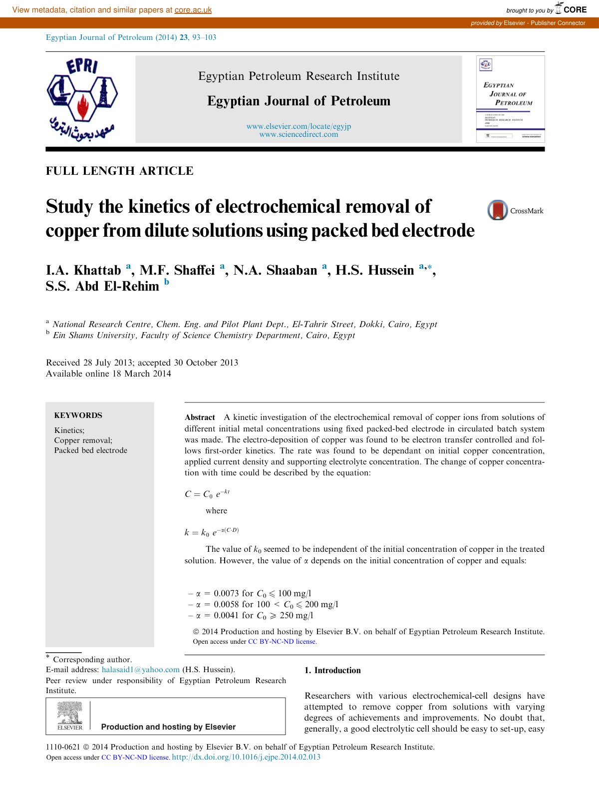 First page of Study the kinetics of electrochemical re