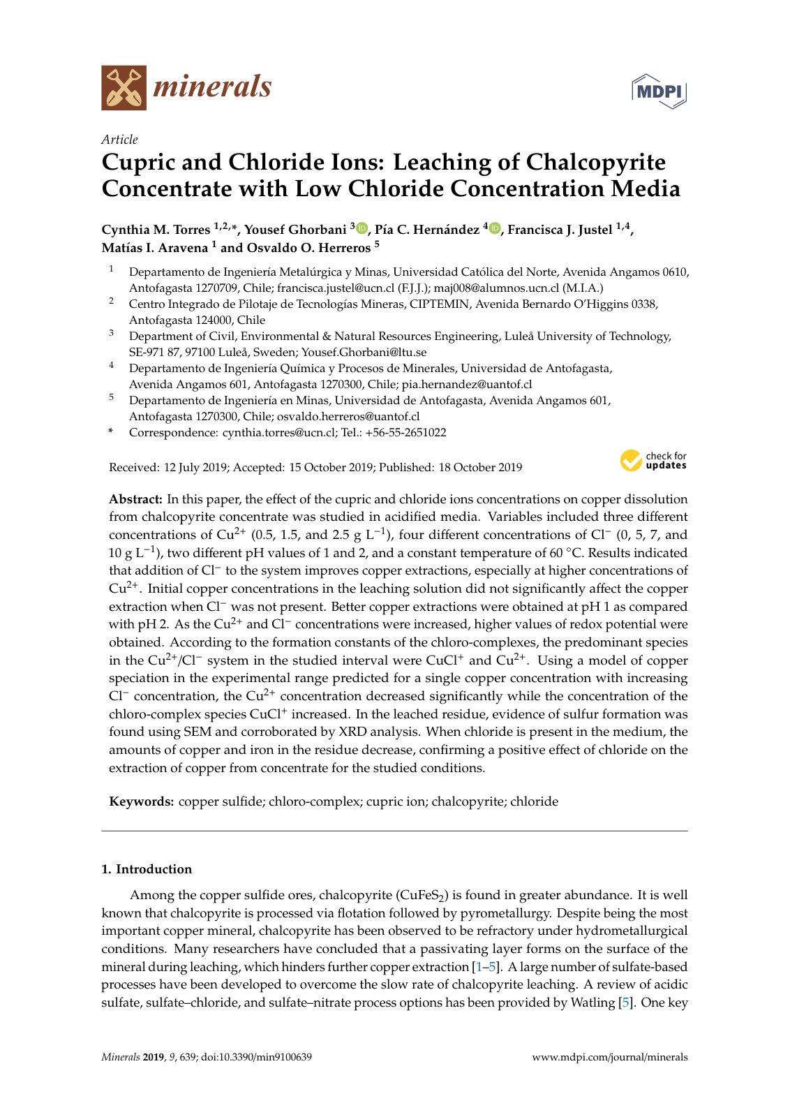First page of Cupric and Chloride Ions Leaching of Cha