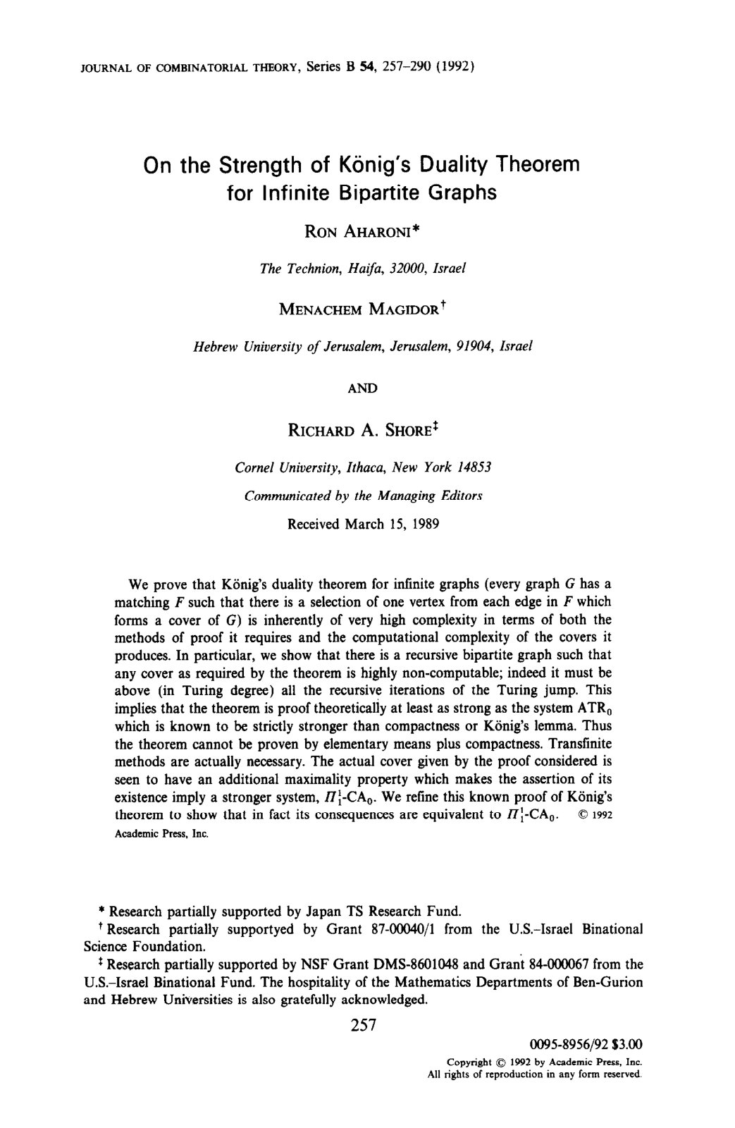 First page of On the strength of Konigs duality theore