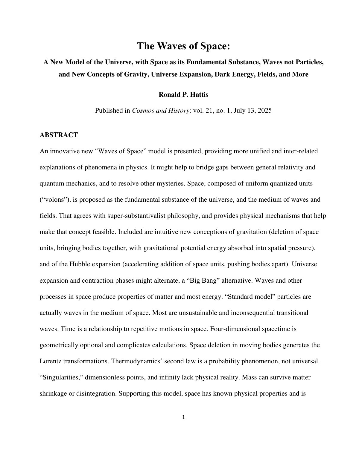 First page of The Waves of Space A New Model of the Un
