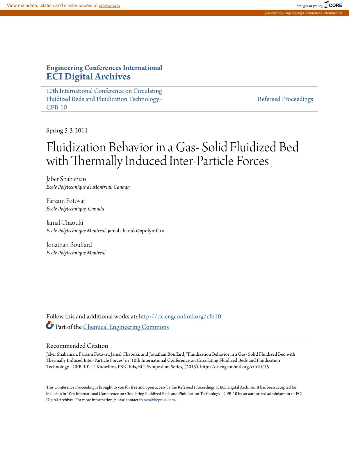 First page of Fluidization behavior in a gas solid flu