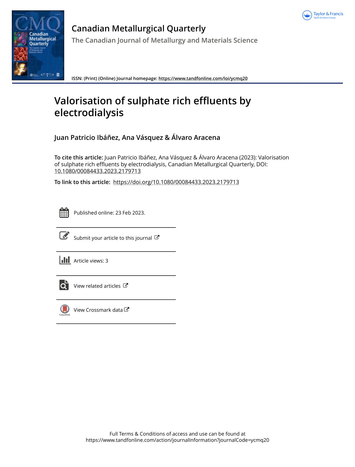 First page of Valorisation of sulphate rich effluents by electrodialysis