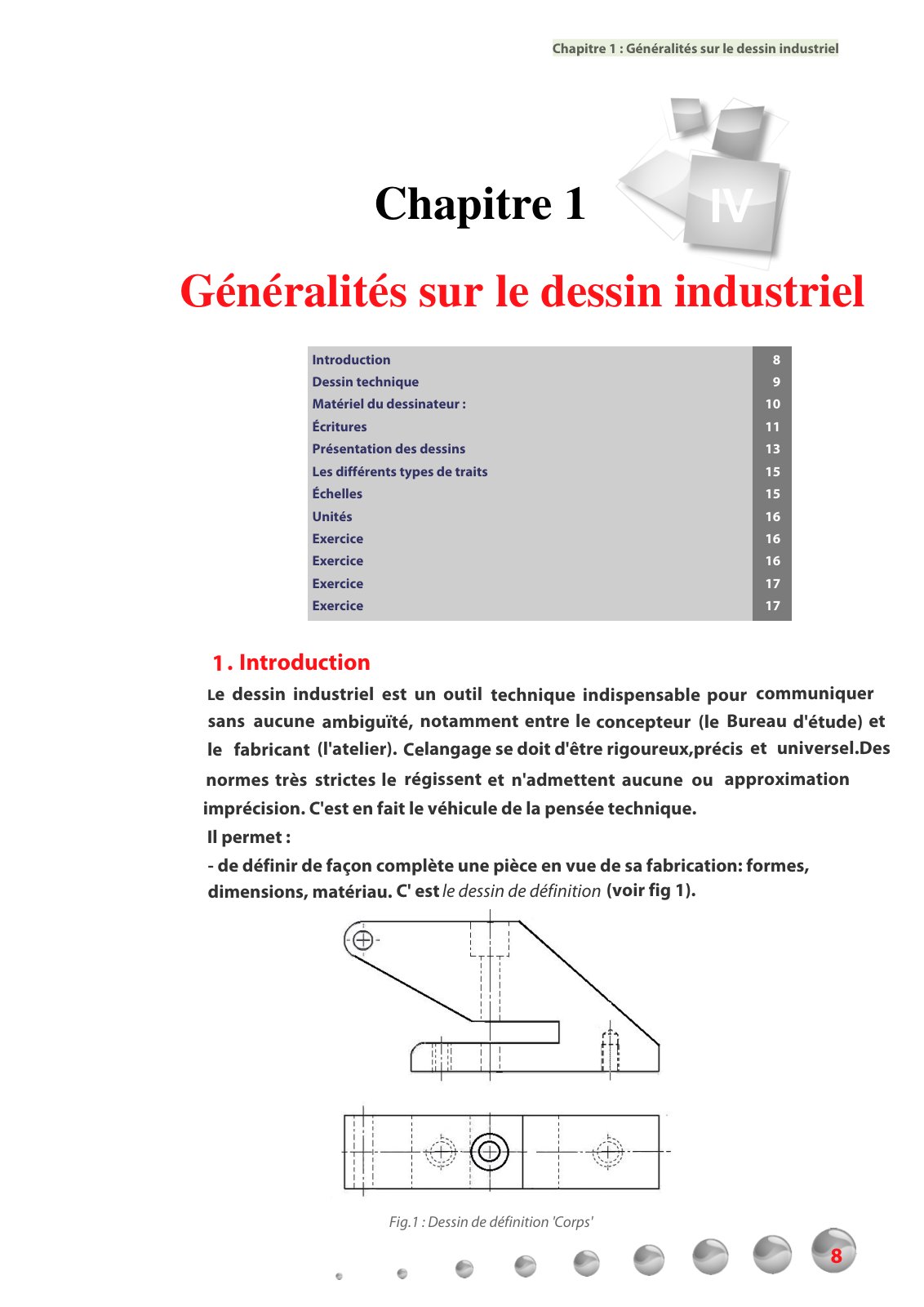 First page of dessin industriel ( chapitre 1 et généralités)