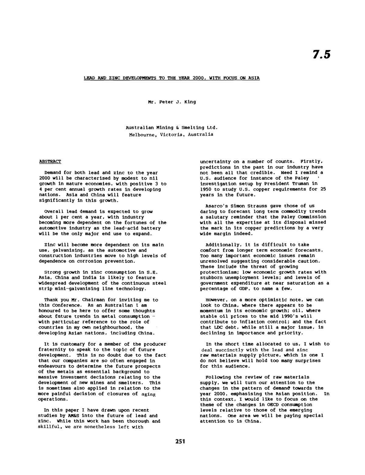 First page of LEAD AND ZINC DEVELOPPMENTS TO THE YEAR 2000   WITH FOCUS ON ASIA