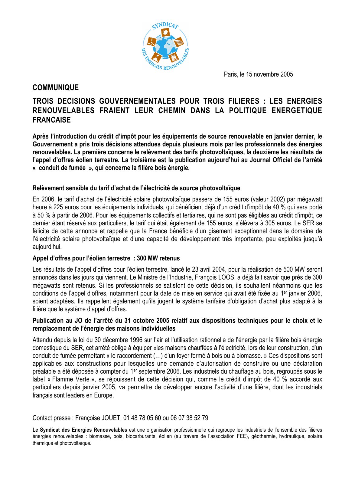 First page of TROIS DECISIONS GOUVERNEMENTALES POUR TROIS FILIERES : LES ENERGIES RENOUVELABLES FRAIENT LEUR CHEMIN DANS LA POLITIQUE ENERGETIQUE FRANCAISE