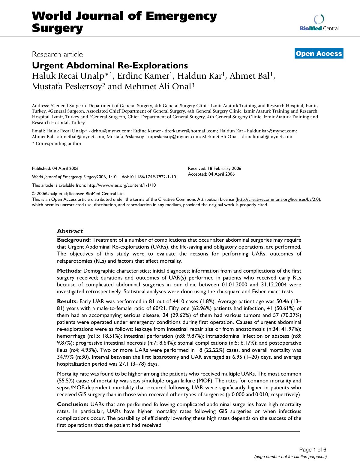 First page of Urgent Abdominal Re-Explorations