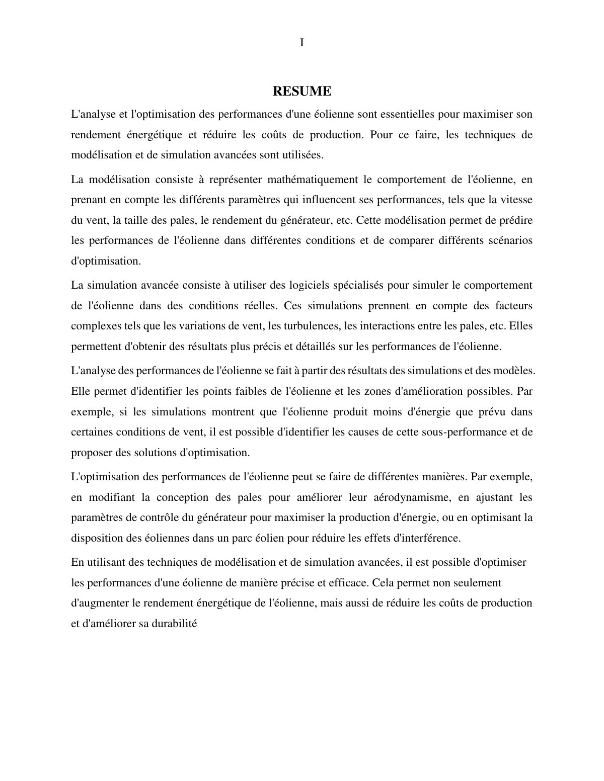 First page of L'analyse et l'optimisation des performances d'une éolienne